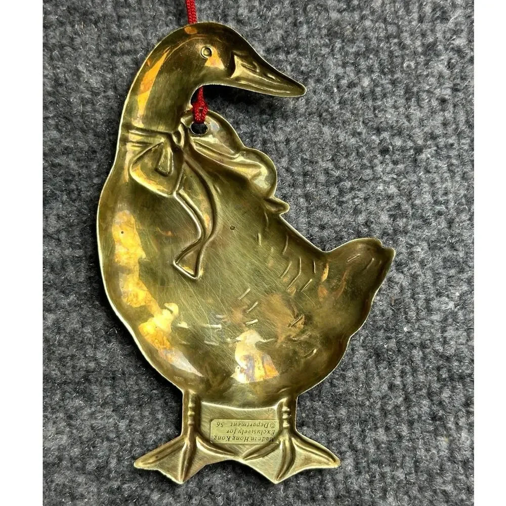 Vintage Dept 56 brass gold goose Christmas ornament made in Hong Kong 5”